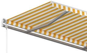 Toldo retrátil manual com postes 4x3,5 m amarelo e branco