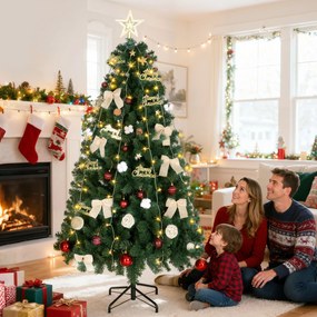 Árvore de Natal de 180 cm com Decorações 200 Luzes LED Branco Quente 8 Modos de Iluminação e 650 Ramos Verde