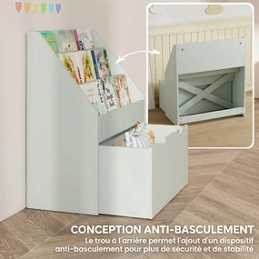 Estante infantil com vários compartimentos, com 3 níveis de prateleiras e uma gaveta, 62,5 L x 30 L x 70 A cm, verde