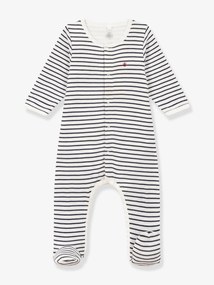 Body-pijama às riscas, em algodão, para bebé, da Petit Bateau marinho