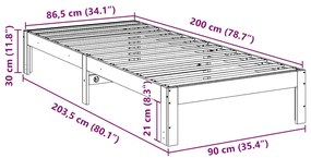 Cama sem colchão 90x200 cm madeira de pinho maciça branco