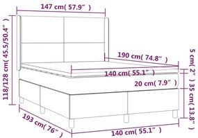 Cama box spring c/colchão/LED 140x190cm couro artificial branco