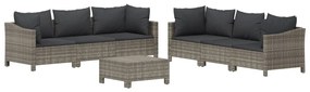7 pcs conjunto lounge de jardim c/ almofadões vime PE cinzento