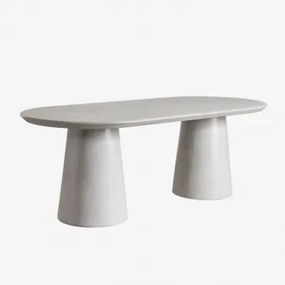 Mesa De Jardim Oval 220x95 Cm Em Cimento Noemi Cinzento Areia - Sklum