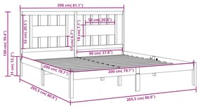 Estrutura de cama 200x200 cm pinho maciço preto