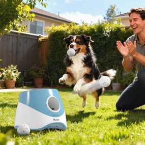 Lançador Automático de Bolas para Cães Pequenos e Médios, 25,9 x 27,1 x 21,4 cm, Distâncias de Lançamento Reguláveis, Azul