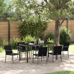 Conjunto de Jantar para o Jardim com 7 Peças e Almofadas em Rattan Preto