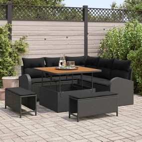 Conjunto de Sofá de Jardim de 8 Peças com Almofadas Rattan Preto Acácia vidaXL