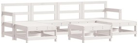 7pcs conjunto lounge jardim c/ almofadões madeira maciça branco