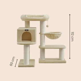 Arranhador para gatos, altamente resistente 70 x 60 x 112 cm com 6 colunas extra grossas para arranhar bege