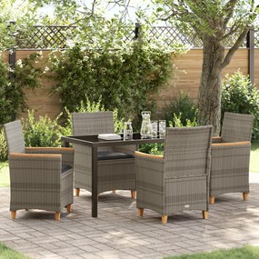 vidaXL Conjunto de Jantar de Jardim 5 Peças com Almofadas Cinza Rattan Poliéster