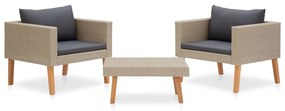 vidaXL 3 pcs conjunto lounge de jardim c/ almofadões vime PE bege