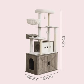Arranhador de gatos 2 em 1 com cavidade para descansar 80 x 49 x 170 cm cinza-bege