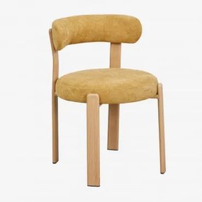 Cadeira De Jantar Jolie Em Tecido Chenille Madeira Natural & Chenille Mostarda - Sklum