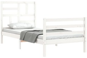Estrutura cama de solteiro c/ cabeceira madeira maciça branco