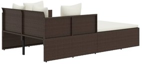 Espreguiçadeira c/ almofadões 182x118x63 cm vime PE castanho