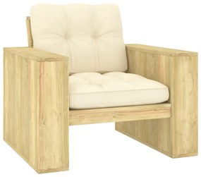 Cadeira de jardim c/ almofadões cor creme pinho impregnado