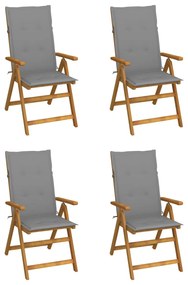 vidaXL Cadeiras jardim reclináveis c/ almofadões 4 pcs acácia maciça