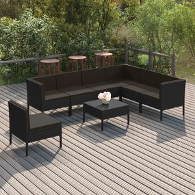 vidaXL 8 pcs conjunto lounge de jardim c/ almofadões vime PE preto