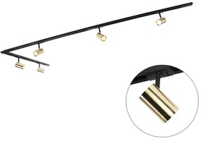 Sistema de calhas com 5 focos monofásicos preto com dourado - Jeana Moderno