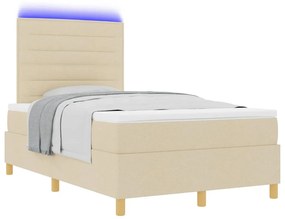 Cama Box com Colchão e LED Cream 120x200 cm em Tecido