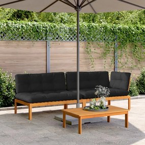 vidaXL 3 pcs móveis de paletes p/ jardim c/ almofadões acácia maciça