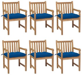 vidaXL Cadeiras de jardim c/ almofadões azuis 6 pcs teca maciça