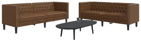 2 pcs conj. de sofás chesterfield camurça artificial castanho