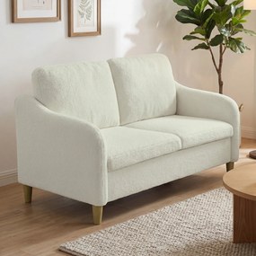 Sofá de 2 lugares, sofá de sala em tecido bouclé com almofadas incluídas, assento almofadado, 137 x 69 x 82 cm, creme