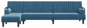 Sofá-cama em forma de L 260x140x70 cm veludo azul