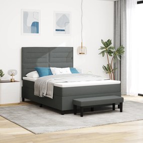 vidaXL Cama Box Spring com Colchão & Banco Cinza Escuro 140x190 cm Tecido