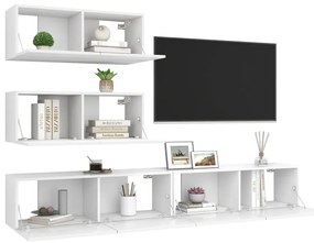 4 pcs conjunto de móveis de TV derivados de madeira branco