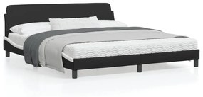 373243 vidaXL Estrutura de cama c/ cabeceira couro artificial preto e branco