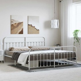 Estrutura de cama com cabeceira e pés 193x203 cm metal branco