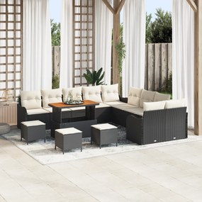 Conjunto de Sofá de Jardim vidaXL de 14 Peças com Almofadas Preto Ratt