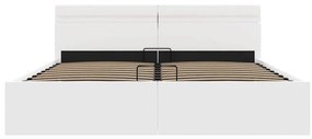 Cama hidráulica c/ arrumação LED 180x200 cm couro artif. branco