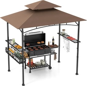Pergula tenda para churrascos 242 x 153 cm com 2 prateleiras laterais, cesto, ganchos, abridor de garrafas, estrutura de metal para jardim ou pátio Ca