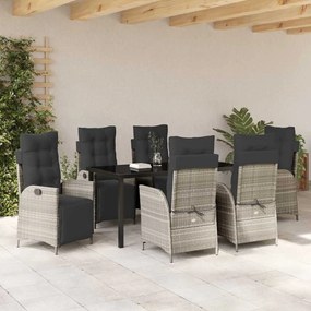 Conjunto de Jantar para Jardim com 7 Peças em Polirattan, Cinza Claro