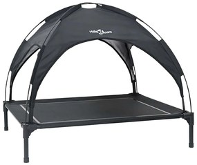Cama Elevada para Cães com Capota Removível Preto XL Aço