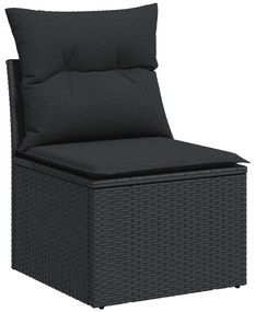10 pcs conjunto sofás de jardim c/ almofadões vime PE preto