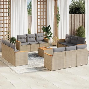 13 pcs conj. sofás jardim c/ almofadões vime PE bege misturado