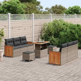 Conjunto de Sofá de Jardim vidaXL de 9 Peças com Almofadas Cinza Ratta