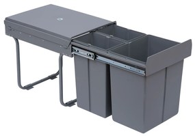 Cubos de Lixo para Cozinha com 3 recipientes de Reciclagem Removíveis 1x20L e 2x10L Metal e Plástico 48x34,2x41,8cm Cinza