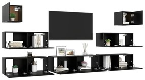 7 pcs conjunto de móveis de TV derivados de madeira preto