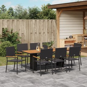 Conjunto de Jantar de Jardim vidaXL 9 Peças Preto Poliratan