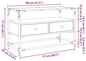 Móvel de TV c/ tampo vidro 80x35x51 cm derivados madeira preto