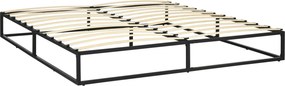 HOMCOM Estrutura de Cama de Aço Altura 25 cm Estrado de Cama para Colchão 180x200 cm com Ripas de Madeira para 1-2 Pessoas Preto | Aosom Portugal