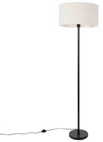 Candeeiro de pé preto com abajur cinzento claro 50 cm - Simplo Design,Moderno