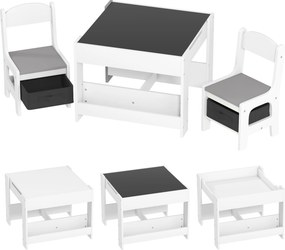 HOMCOM Conjunto de Mesa e 2 Cadeiras Infantis 2 em 1 com Ardósia Gavetas de Tecido e Espaço de Armazenamento para Quarto Cinza | Aosom Portugal