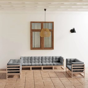 vidaXL 8 pcs conjunto lounge de jardim com almofadões pinho maciço